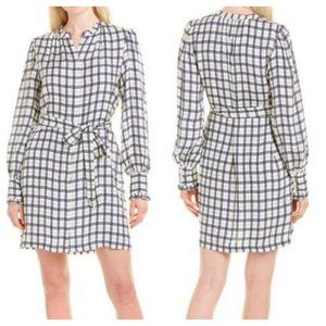 Joie 'Blandina Windowpane' White Black Plaid Tie Waist Mini Shirt Dress sz L